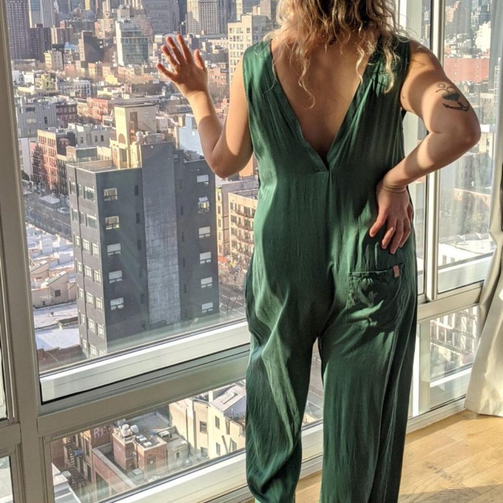 Lunya Double V Jumpsuit in Myrtle green